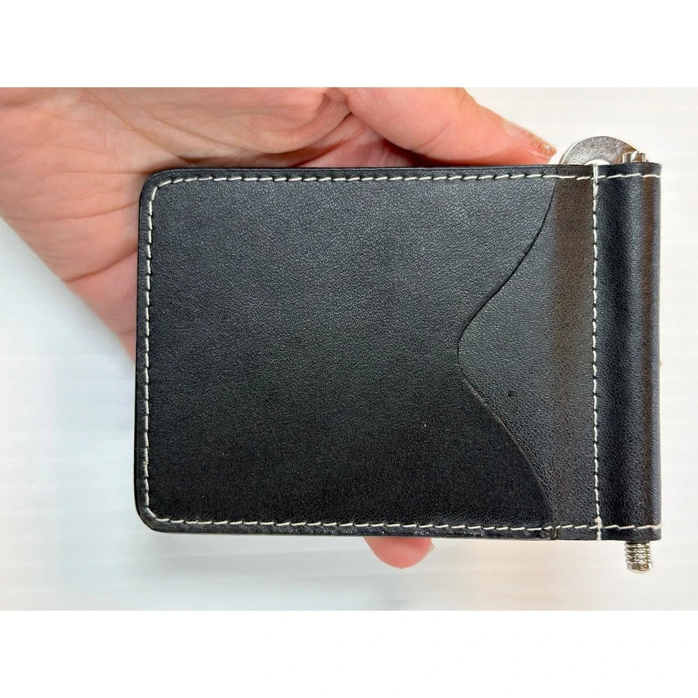 Budweiser Money Clip Wallet Black Leather Bifold Silver Clydesdales Logo VTG